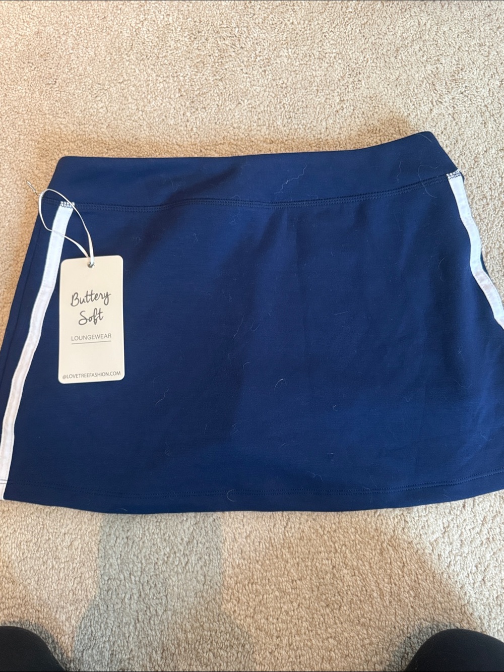 Buttervy Soft Navy Lounge Skirt with White Side Stripe and built in shorts